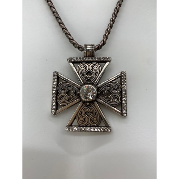 Brighton Maltese Cross   15.5" Chain (adustable to 20" Silver and Clear Stone - Picture 2 of 7